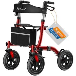 Big Alex Rollator Walker with Seat, Walker for Seniors with Wider Seat, Folding Rolling Walkers with 10" All-Terrain Wheels, Lightweight Aluminum Walkers Rollator with Backrest, Cup Holder,Red: Health & Household
