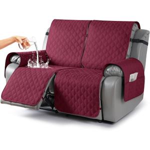 TAOCOCO 100% Waterproof Recliner Covers, Recliner Sofa Covers with Leg Straps, Reversible Recliner Couch Cover for Reclining Chair, Washable Couch Protector for Pets Kids(2 Seater, Wine)