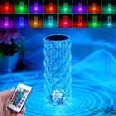 Crystal Table Lamp (Touch & Remote), 4 Modes 16 Color Changing Night Light, Rechargeable, Dimmable, RGB Rose Diamond Ambient Mood Lighting, Portable Cordless Desk Lamp for Bedroom Living Room Party
