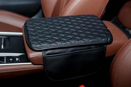 Mocassil Car Center Console Cover,Microfiber Leather Car Armrest Cover Cushion with 2 Storage Bags,Universal Car Armrest Storage Box Car Interior Accessories for Most Vehicles (Black), Pack of 2