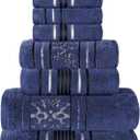 Superior Cotton 8 Piece Assorted Floral Towel Set, Includes 2 Bath, 2 Hand, 4 Washcloth/Face Towels, Quick Dry, Home Essentials, Shower, Spa, Luxury Plush Soft Absorbent Towels, Zero Twist, Navy Blue