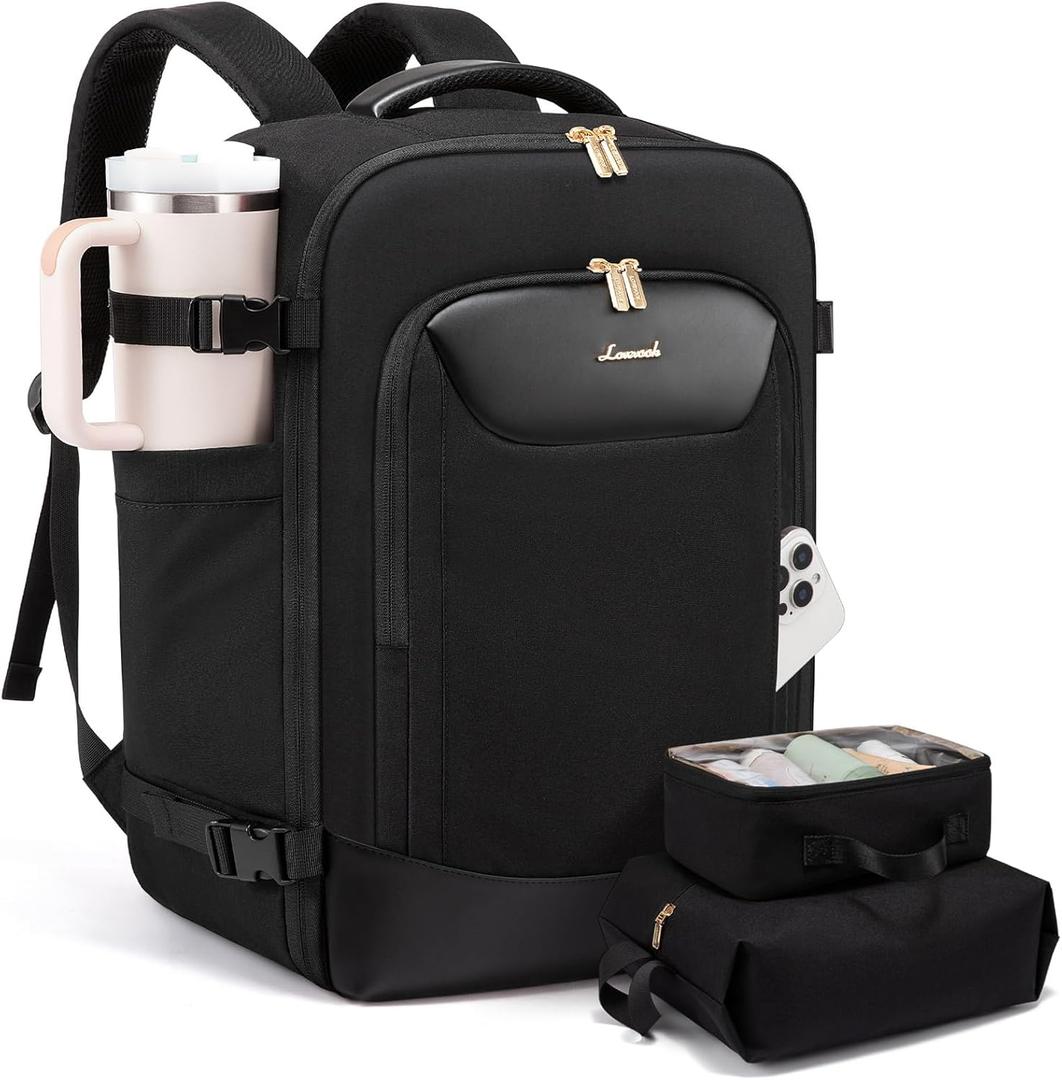 LOVEVOOK 40L Travel Backpack for Women Men, Large Carry on Backpack for Airplanes TSA Personal Item Travel Bag fits 15.6" Laptop, Waterproof Weekender Essentials Airline Approved with 2 Packing Cubes (Black)