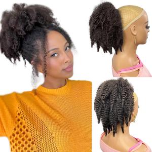 VAVANGA Short Marley Hair Drawstring Ponytail | 12" Afro Kinky Curl Clip-in Ponytail Extension for Black Women  Natural 4C Texture, Costume & Everyday Style (#4-Dark Brown)