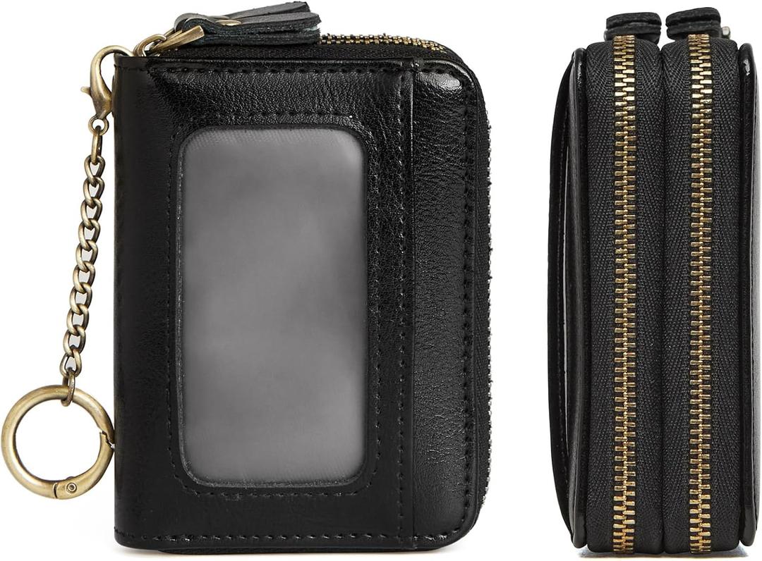 TFKGS Credit Card Holder for Women RFID Wallet Leather Womens Wallet with Zipper Blocking Keychain Card Accordion Wallets Gifts for Women Black