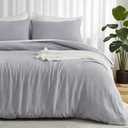 EMME Muslin Cotton Duvet Cover Set Queen Size Linen Like Soft Breathable Lightweight Summer Comforter Cover Set with Zipper Closure (Light Grey, Queen, 90"x90")