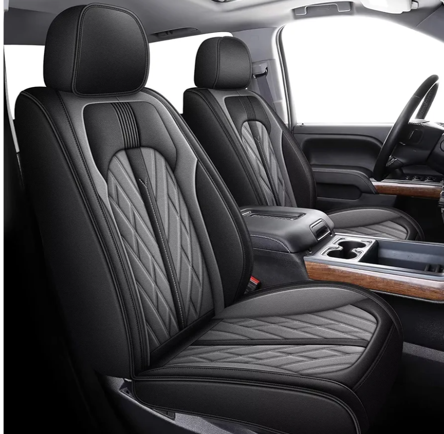 TTX LIGHTING Seat Covers Full Set Fit for 2007-2018 Chevrolet Chevy Silverado GMC Sierra 1500 2500HD 3500HD Seat Covers for Cars Leather Waterproof Truck Seat Protector (Black&Grey)