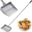 Chicken Poop Scooper Spring Steel Sifting Shovel with 3 Adjustable Angle, 38-66in Extendable Stainless Steel Handle, Professional Poultry Litter Cleaner for Chicken Coop, Duck, Goat & Sand