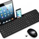 LeadsaiL Wireless Keyboard and Mouse, Full-Sized Ergonomic Computer Keyboard with Phone Tablet Holder, 2.4GHz Silent Cordless Keyboard Mouse Set for Windows Laptop, PC, Desktop - Black