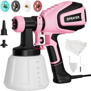 Paint Sprayer, 700W HVLP Paint Spray Gun with Cleaning & Blowing Joints, 4 Nozzles and 3 Patterns, Easy to Clean, for Furniture, Cabinets, Fence, Walls, Door, Garden Chairs etc. VF803 Pink