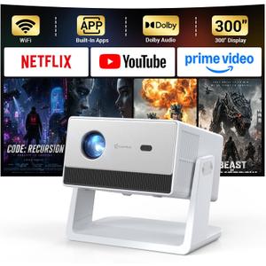 HAPPRUN Portable Smart Mini Projector with WiFi and Bluetooth 4K Decoding