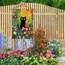 Spring Summer House Flag 28x40 Inch Double Sided Outside Black Cat Colorful Floral Flowers Seasonal Holiday Yard Porch Outdoor Decoration