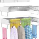 Wall Mounted Drying Rack, Foldable Laundry Rack, Collapsible Drying Rack, 5 Stainless Rods, Wall Mounted Clothing Rod with 2 Towel Bar, 90 lb Capacity, 31.5" White