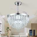 48" Fandelier Ceiling Fan with Light, Crystal Chandelier Fan with Retractable Blades Dimmable Crystal Ceiling Fan Chandelier for Bedroom Living Room Dining Room-Chrome