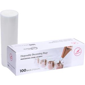 Keenpioneer Disposable Piping Bags, Biobased, 21 Inch, Extra Thick Cake Decorating Pastry Bags, Pack of 100 in a Dispenser Box, Clear, Professional Grade for Chefs and Home Bakers