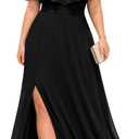 Pinup Fashion Women Plus Size Bridesmaid Dresses - Off The Shoulder Formal Wedding Guest Bridal Shower Long Dress (Black)