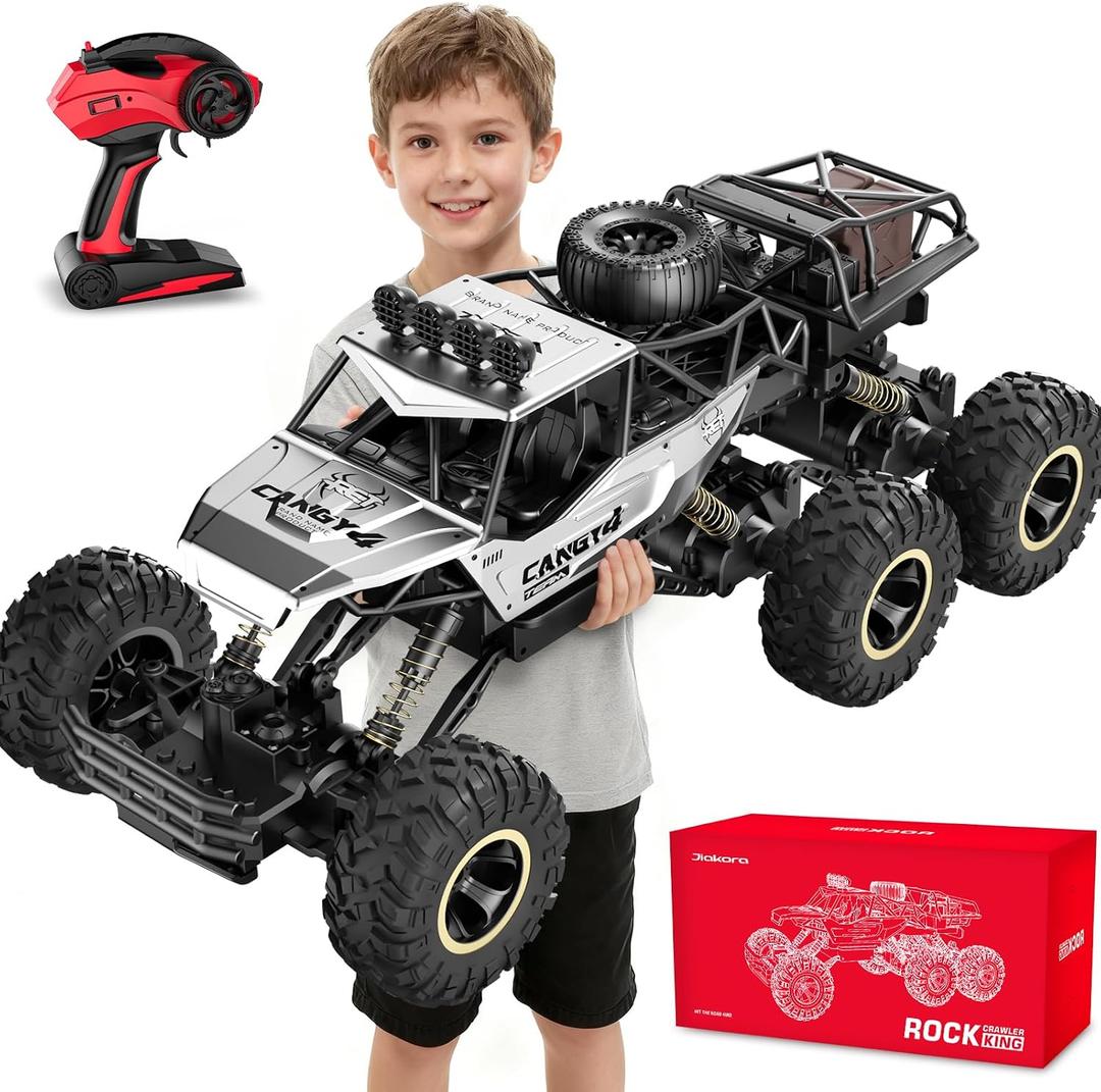 Jiakora RC Cars, Remote Control Monster Truck - Rock Crawler RC Truck with 2 Rechargeable Batteries, Metal Body, Large Size & LED Headlights, Boy Toys for Kids Ages 4-7 8-12 Birthday Gifts