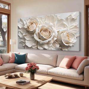 QSQ Large Wall Art For Living Room Home Wall Decor Modern Canvas Art Wall Decor 29 X 58 Inches White Flower Wall Art Elegant Picture For Bedroom Hotel Office Artwork