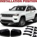 Left and Right Side Mirror Cover Cap and Door Handle Covers Compatible with 2011-2021 J-eep Grand Cherokee D-odge Durango (Black)