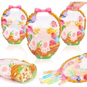 CCINEE 60 Packs Easter Treat Bags Bulk, Easter Gifts Bags with Handle Sealing Bunny Goodie Cellophane Ziplock Bag Bulk for Classroom School Party Favors Gift Exchange