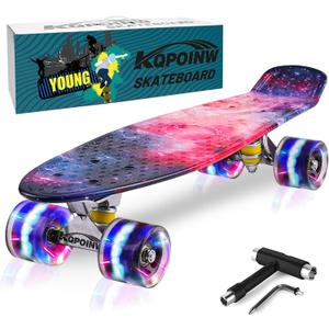 Skateboards, 22" Complete Skateboard, Mini Cruiser Skateboard for Kids Boys Girls Teens Beginners with Colorful Flashing Wheels Skate Tool, Kids Children's Day Gift (Galaxy)