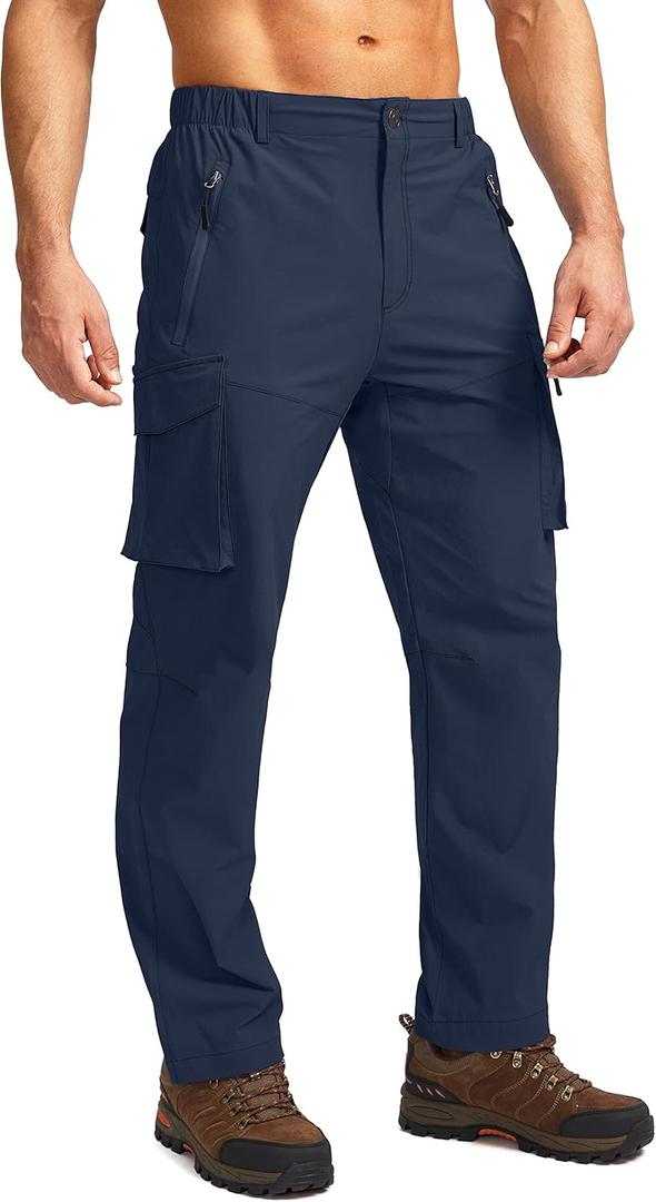 Pudolla Mens Hiking Cargo Pants Outdoo Work Pants for Men UPF50+ with Zipper Pockets