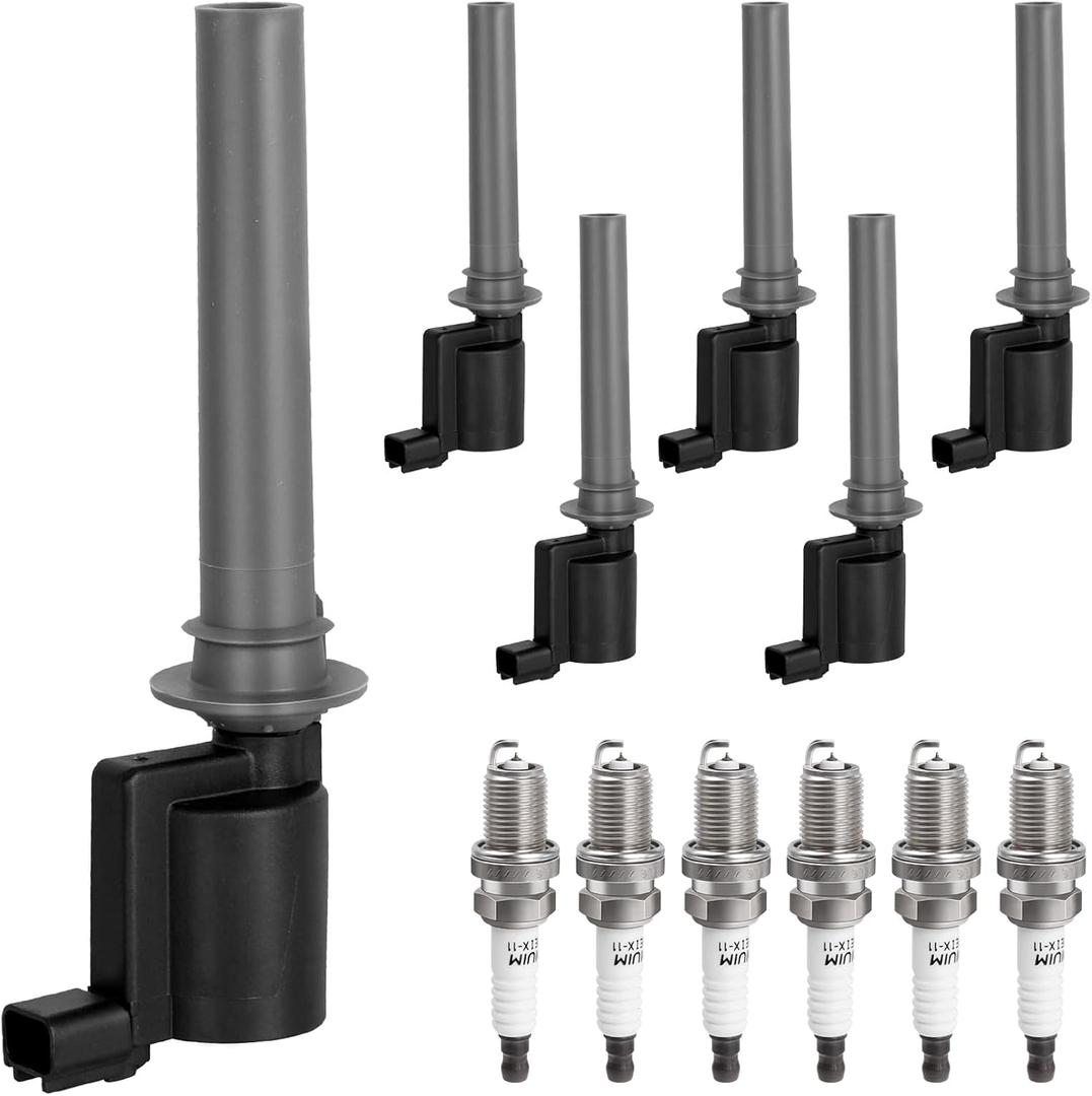 Ignition Coil Pack & Spark Plugs Compatible with 3.0L V6 2001-2008 Ford Escape, Mazda Tribute, 2005-2007 Ford 500 Freestyles, 01-04 Taurus, 05-07 Mercury Mariner Montego, Mercury Sable, FD502