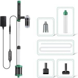 AKKEE Aquarium Vacuum Gravel Cleaner, 8 in 1 Multifunctional 36W Fish Tank Gravel Cleaner Vacuum for Water Changer Wash Sand Water Filter Circulation Waterproof Aquarium Vacuum Cleaner Timed Off (Green)