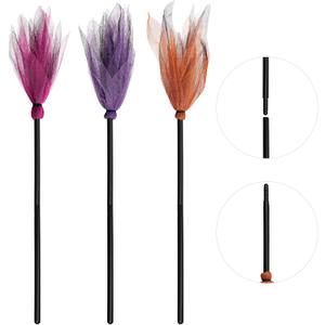 3 Pcs Halloween Witch Broom Plastic Witch Broomstick Broom Cosplay Props for Halloween Costume Haunted House Decoration, Masquerade Show Dress Up Dance Party Supplies