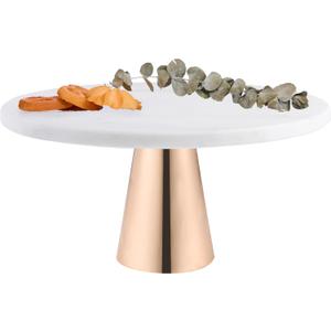 GENMOUS Marble Cake Stand, 10 Inch Whie Round Marble Cake Plate with Gold Stand, Cake Display Serving Tray for Dessert Cupcake, Wedding Birthday Kitchen Party Baking Gifts