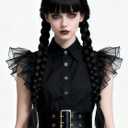 Girls Braided Black Wigs for Gothic Costume Women Cute Soft Black Wig with Bangs for Halloween Costume Cosplay JZ025BK