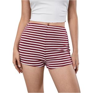 MakeMeChic Women's Summer Crochet Shorts Striped Knit Pajama Micro Mini Shorts Lounge Bottoms (Pink, S)