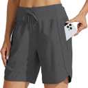 Willit Women's 7" Athletic Running Shorts Long Workout Hiking Shorts Quick Dry High Waisted Active Zipper Pocket (Large, Dark Grey)