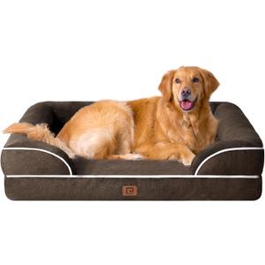 EHEYCIGA Orthopedic Dog Beds for Extra Large Dogs, Waterproof Memory Foam XL Dog Bed with Sides, Non-Slip Bottom and Egg-Crate Foam Big Pet Couch Bed with Washable Removable Cover, Brown (44.0"L x 32.0"W x 6.5"Th)