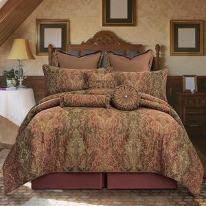 Loom and Mill 9-Piece Vintage Jacquard Comforter Sets, Gradient Red Traditional Damask Comforter King Set, Ultra Soft Bedding with Euro Shams, Bedskirt, Filled Decorative Pillow for Home (King)
