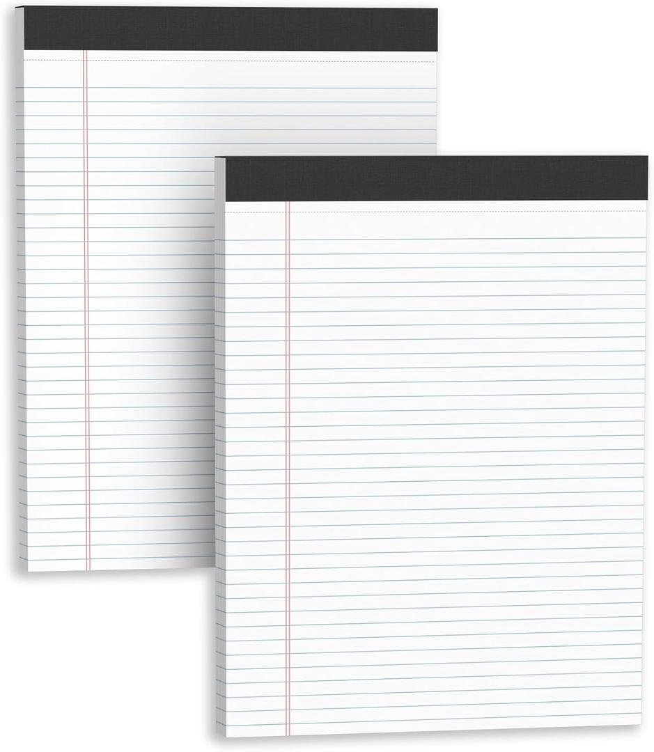Legal Pads 8.5 X11, Narrow Ruled Notepads, 2 Pack, 50 Sheet/Pad, White Legal Pads, Tear Off Notepad, Perforated Writing Pad, Notebook Paper College Ruled, Notepads for Office Home School, Notepad