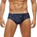Arcweg Men's Swimming Trunks Briefs Low Waist with Removable Pad Swimwear Elastic Beach Shorts Boxers Underwear (Medium, Triangular Grey Leaves)