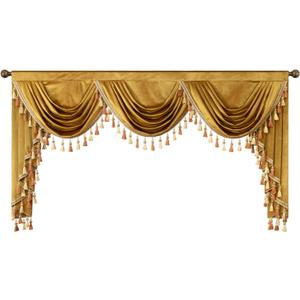 VOGOL Soft Velvet Waterfall Valances for Kitchen Windows, Gold Vintage Style Swag Curtains Valance with Luxury Tassels, Rod Pocket Drapes for Living Room,1 Panel (Yellow, W79)