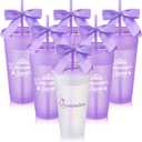 Jingmore 6 Pcs Quinceanera Party Favors for Guests 15th Quinceaera Squad Reusable Tumbler with Straw Lid Twist Bow 24 oz Spanish Gift 15 Birthday Party Thank You Gifts (Purple)