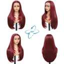 Burgundy 99j Synthetic Lace Front Wig 13x4 Layered Hairstyle Glueless Pre Plucked Straight 26 Inch for Wigs Black Women Beginner Friendly