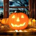 Halloween Pumpkin Decorations, 8" LED Halloween Pumpkin Lantern, Classic Pumpkin Shape with Traditional Smile Face for Table, , Party, Yard, Garden, Indoor/Outdoor Use