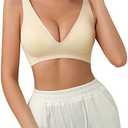 SHARICCA Pro Seamless Bra for Women Deep V Neck Wirefree Bra Adjustable Strap Comfort Sleep Bra Removable Padded Bralette Large