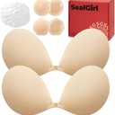 Sticky Bra Push Up - 2 Pairs Backless Strapless Bra Invisible Adhesive Bras for Wedding Prom with Nipple Pasties