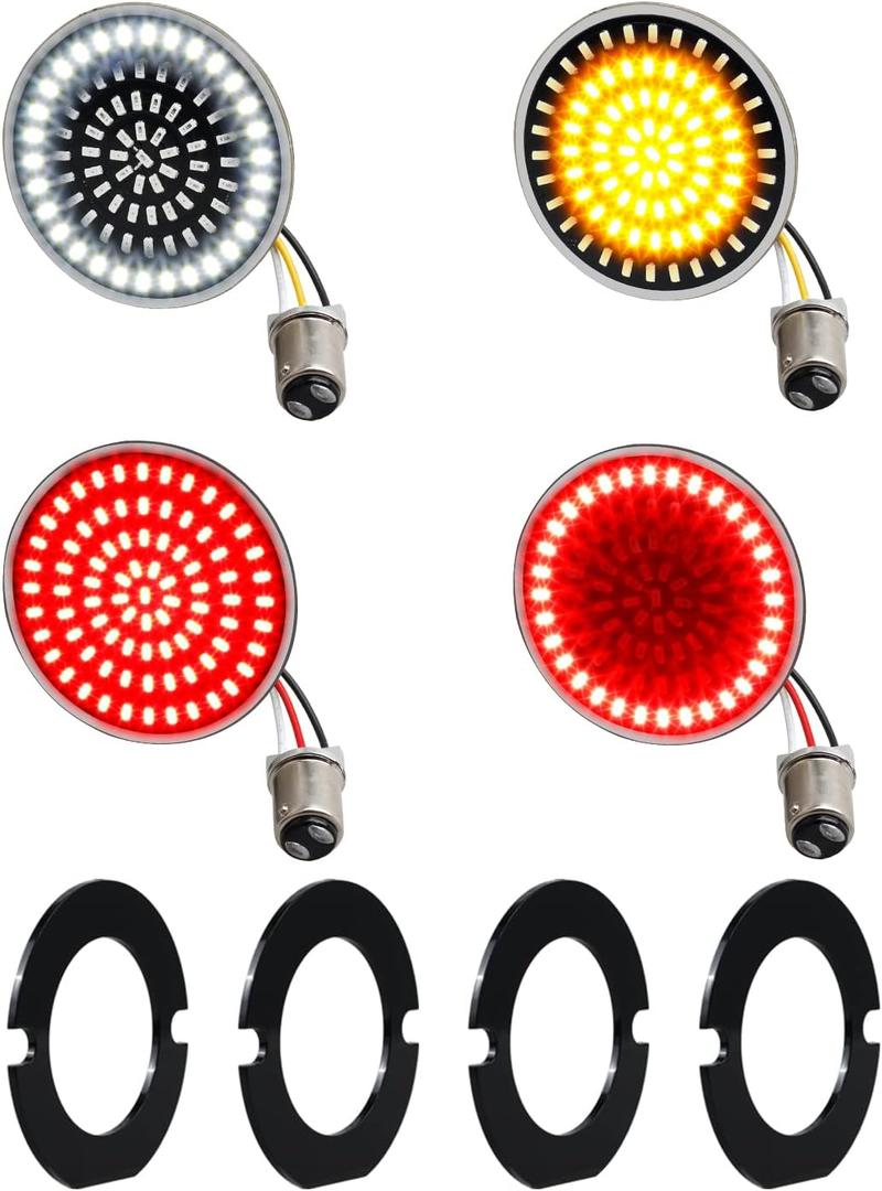 NTHREEAUTO 1157 Front Rear LED Turn Signals for 2Inch Bullet + 3-1/4Inch Flat Turn Signal Light Compatible with Harley Dyna Softail Sportster Road King Street Glide Iron 883 Touring 1986-2023 (SMD)