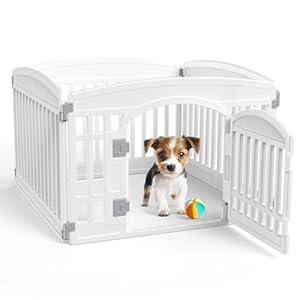 SMUG Dog Playpen 4Panel 24 Inch Safe Secure Indoor Outdoor Pet Fence, Folding Portable 35 x 35 x 24IN, Ideal for Small to Medium Dogs Easy to Clean (White)