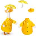 Spring Baby Goose Outfit Raincoat and Umbrella for 17'' Lawn Porch Baby Goose Costume Plastic Raincoat Clothes for Spring Outdoor Patio Yard Lawn Decoration (Yellow)