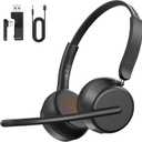 Wireless Headset with Mic for Work, Bluetooth 5.4 Headphones with AI Noise-Canceling Mic for Clear Calls, Wireless Headsets with Mic Mute & USB A/C Dongle for PC, Computer, Laptop, Black