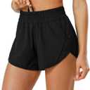 Aurefin Athletic Shorts for Women,Women's Quick Dry Workout Sports Active Running Track Shorts with Elastic and Zip Pockets (Medium, Black)