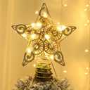 Juegoal Star Tree Topper with 20 LED Lights, Metal Golden Lighted Treetop Ornaments, Battery Powered Light Up Christmas Tree Decorations, 6.5 x 6.5 Inches