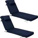 Outdoor Chaise Lounge Cushions Set of 2, Waterproof Fade Resistant Patio Lounger Cushion with Removable Cover, Replacement Sun Lounger Pad for Pool Deck Lawn (2pc-Navy, 72 * 21 * 3 inch)