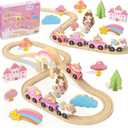 Unicorn Wooden Train Set for Toddler Girls Ages 2-4 Magical Fairy 38 Pcs Toddler Girl Toys with Railway Track Fantasy Toys for Girls 3-5 Year Old Kids